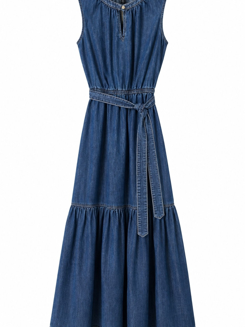 Lauren Ralph Lauren Denim Maxi Dress Tie Waist Sleeveless 6